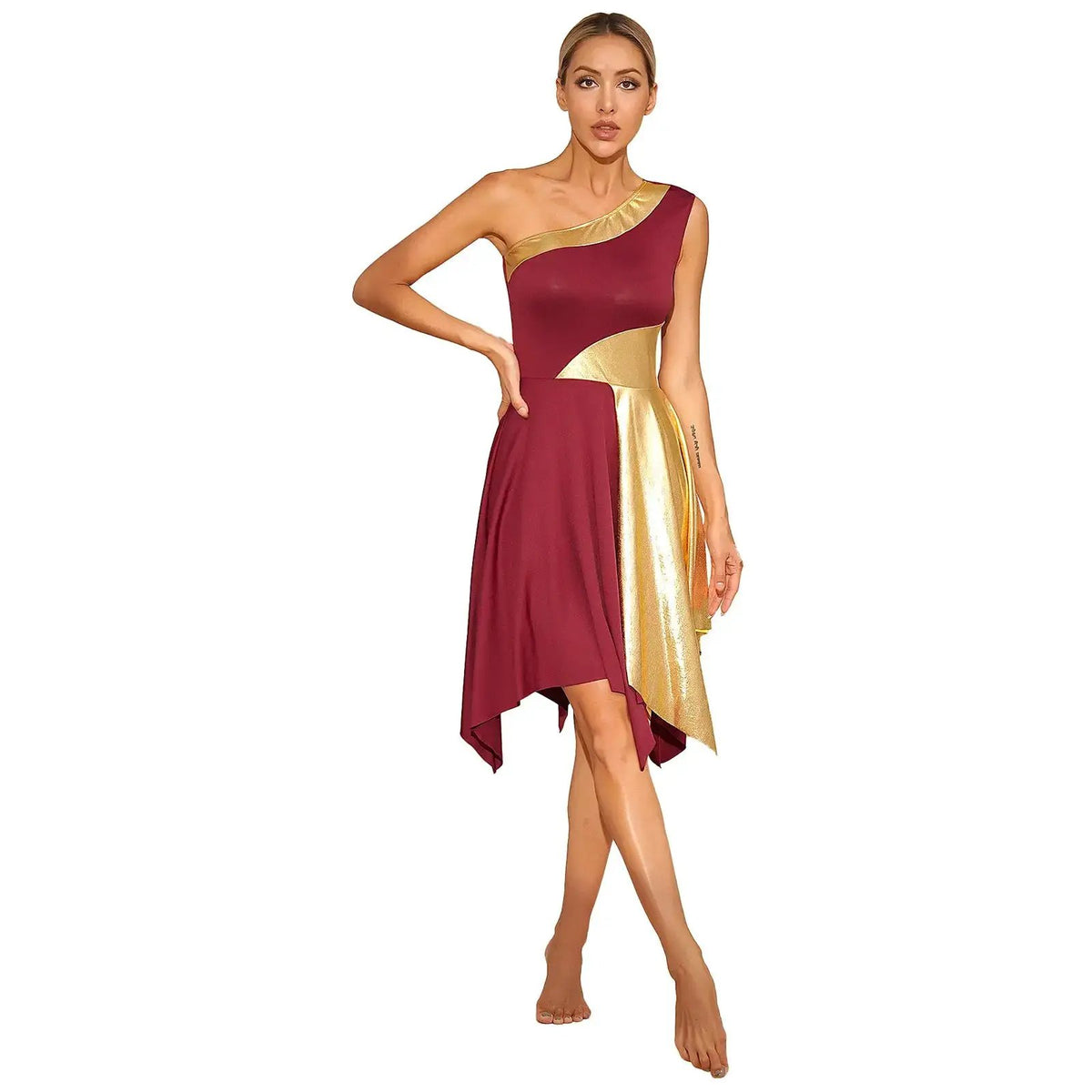 Women Church Choir Worship Praise Dress Modern Lyrical Dance Performance Costume One Shoulder Irregular Hem Dresses Dancewear by Dropshipman