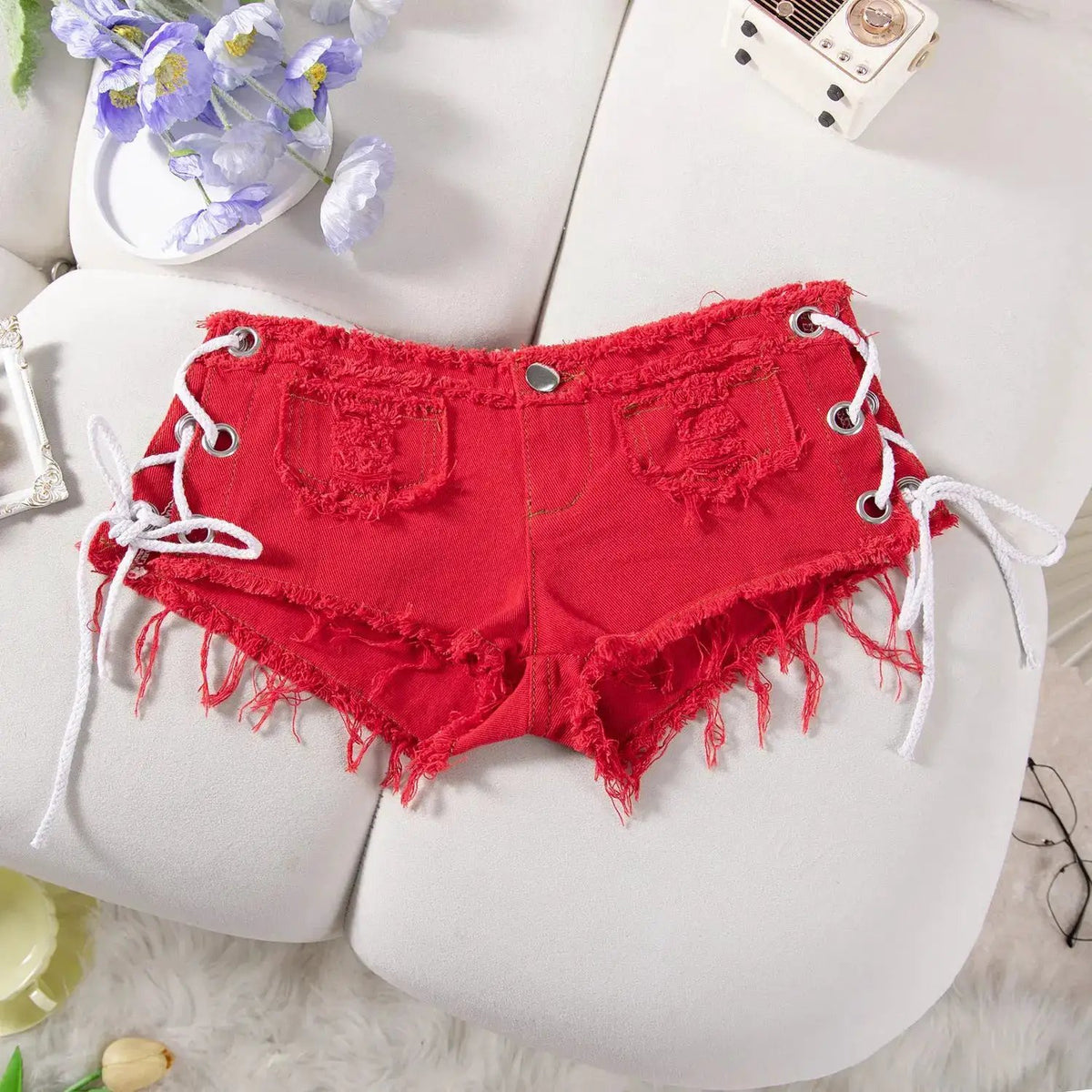 Sexy American Hot Girl Retro Low Waist Denim Shorts Women&