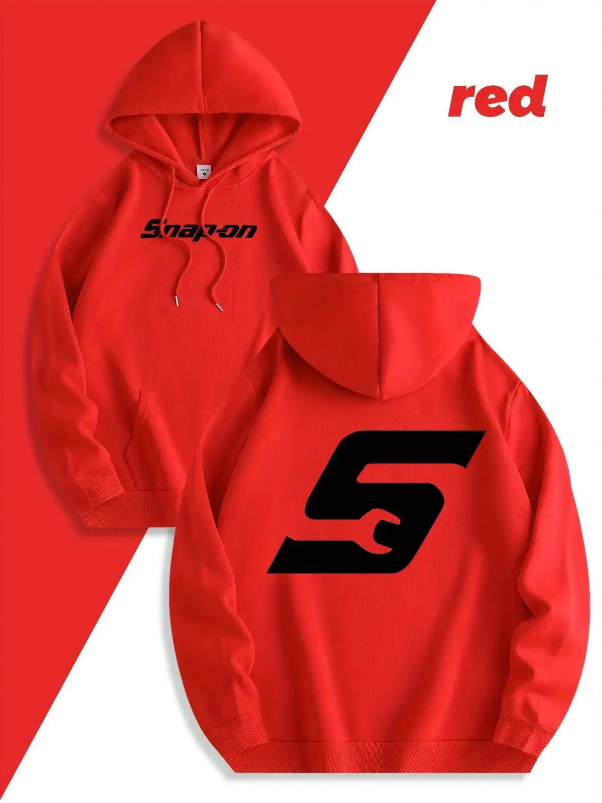 2025 Red Snapon Hooded Sweatshirt Casual Long Sleeve Pullover100_ Polyester Knit Fabric All-Season Warm Hoodie with Drawstring by Dropshipman