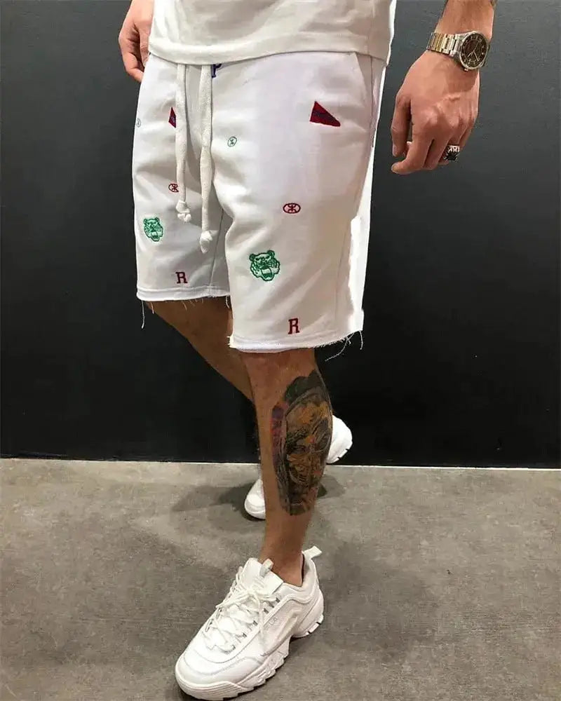 Spring Summer Mens Cotton loose Shorts Streetwear Bodybuilding Embroidered casual Short pants Jogger sports Tiger head Shorts by Dropshipman