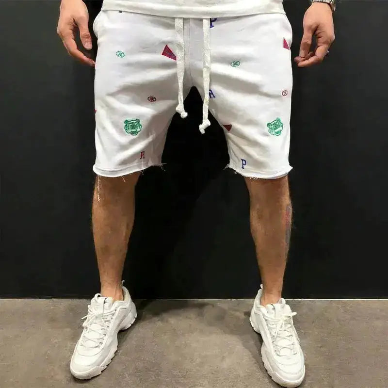Spring Summer Mens Cotton loose Shorts Streetwear Bodybuilding Embroidered casual Short pants Jogger sports Tiger head Shorts by Dropshipman
