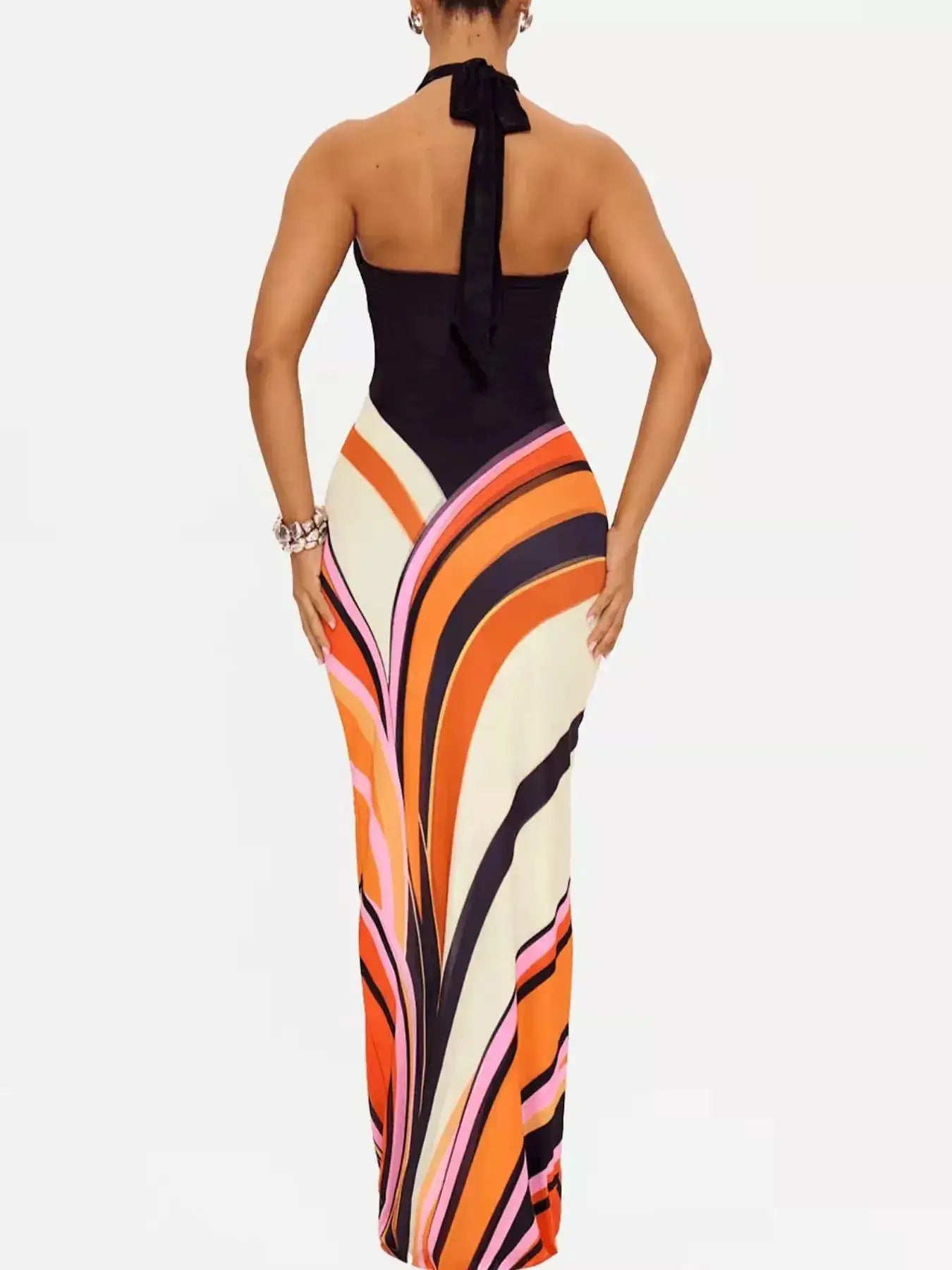 Halter Neck Maxi Dress with Abstract Print by Trendsi