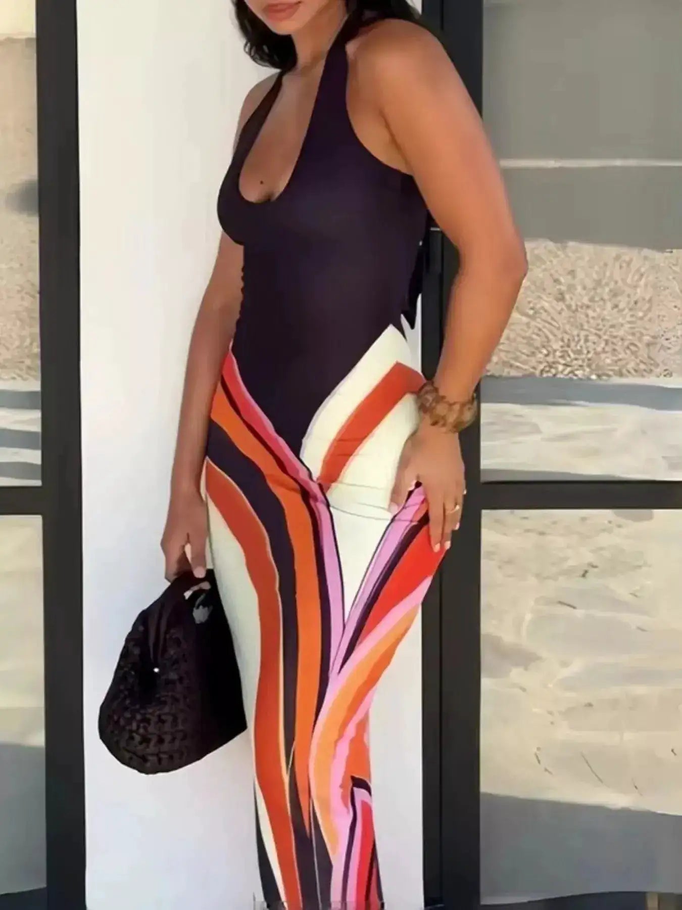 Halter Neck Maxi Dress with Abstract Print by Trendsi