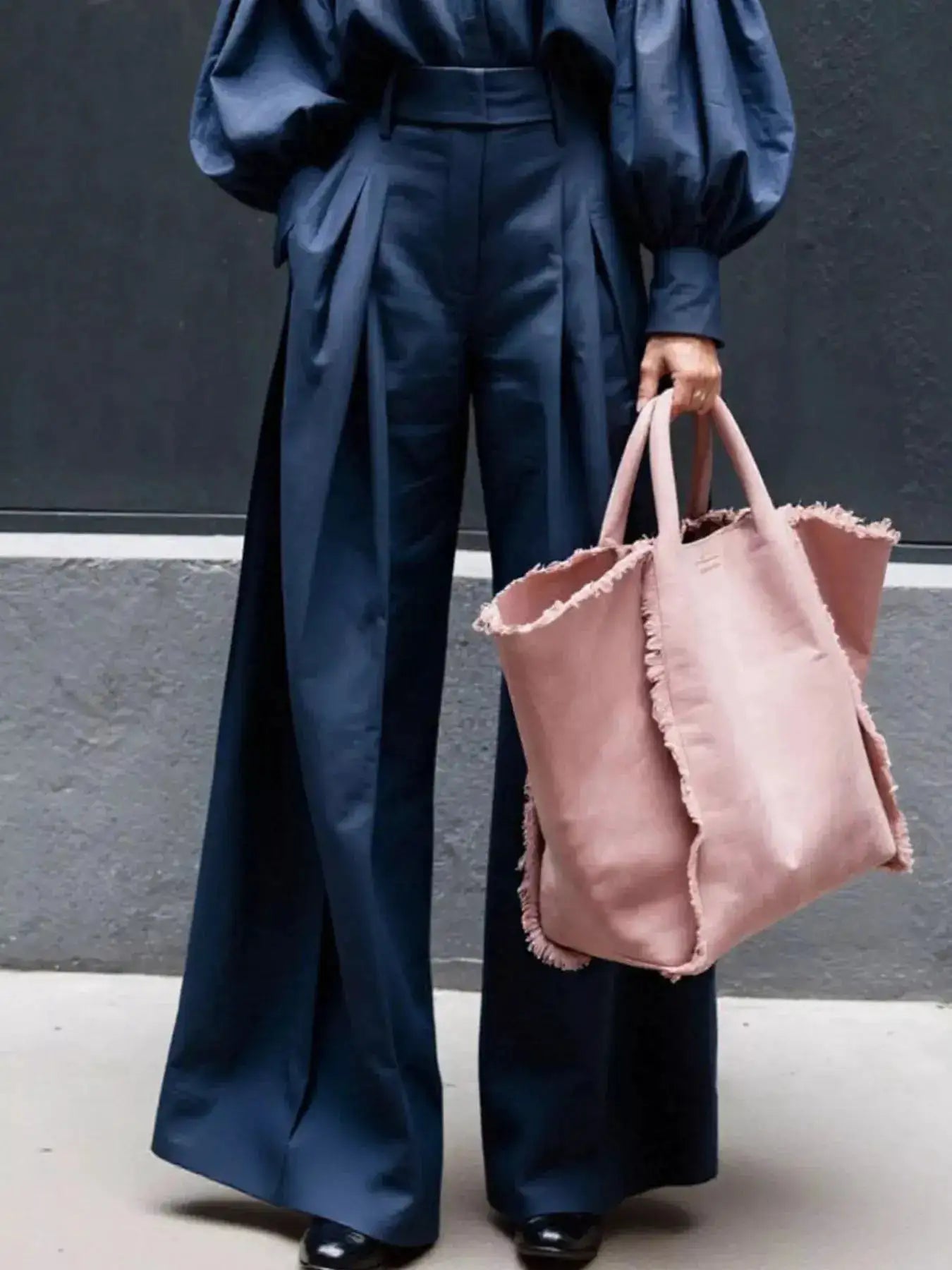 Lantern Sleeve Shirt and Wide Leg Pants Set by Trendsi