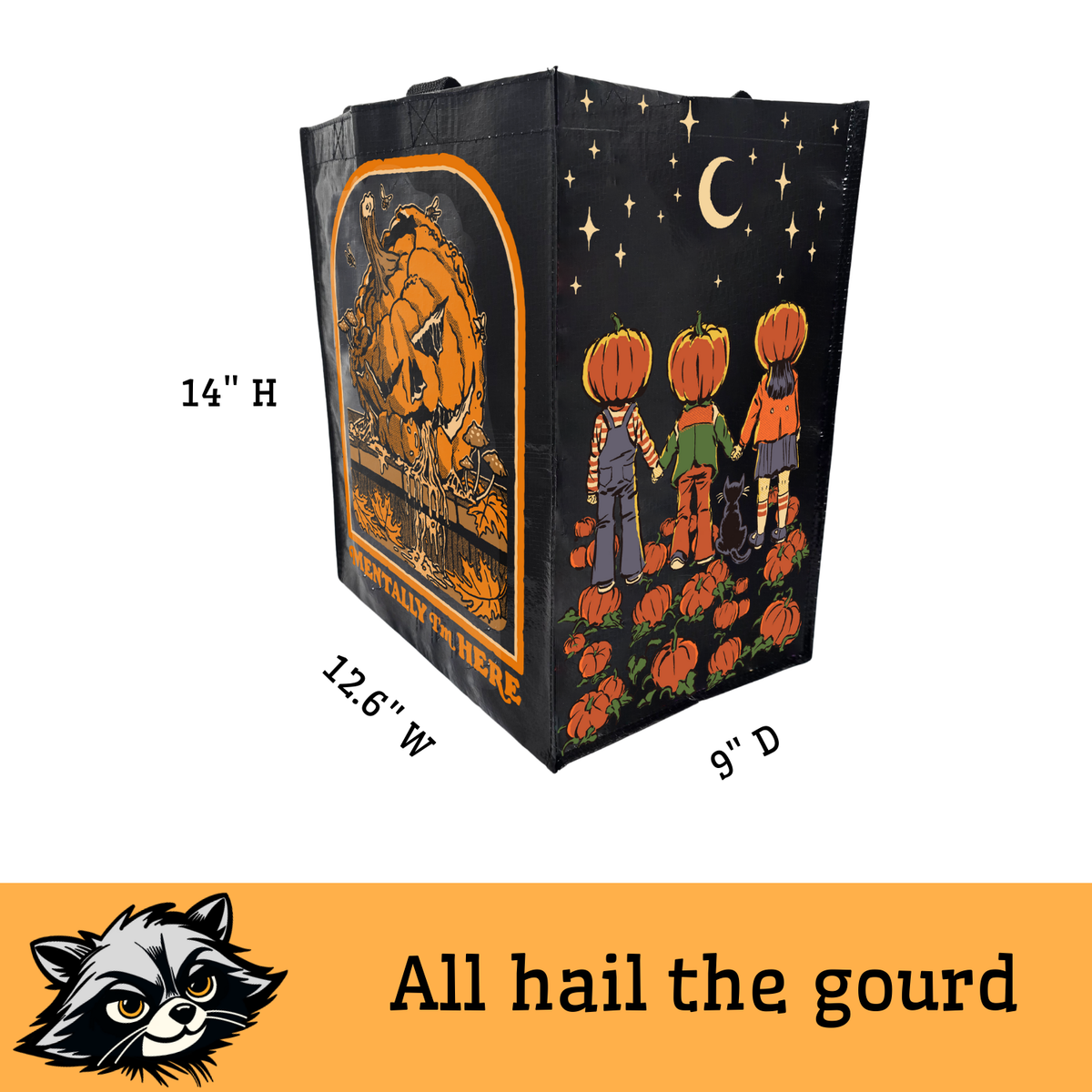 Spooky Halloween bag featuring pumpkins and kids in costumes for Halloween costumes 2026.