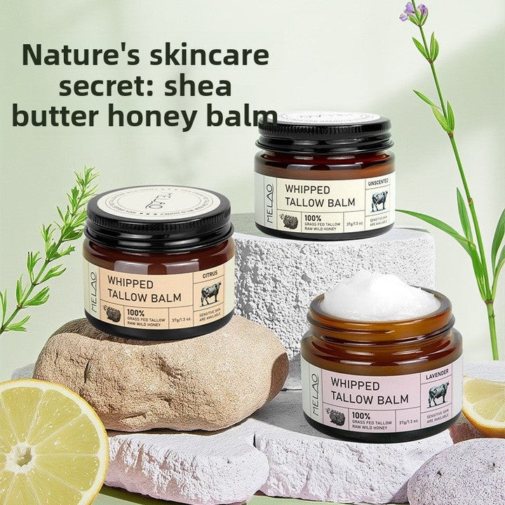 alt_tag: Luxury beauty collection featuring whipped tallow balm jars with lemon and greenery.