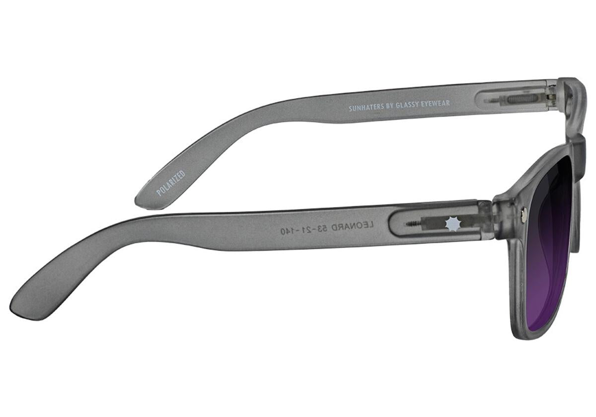 Glassy Leonard Polarized Sunglasses - Matte Transparent Dark Grey/Purple Mirror