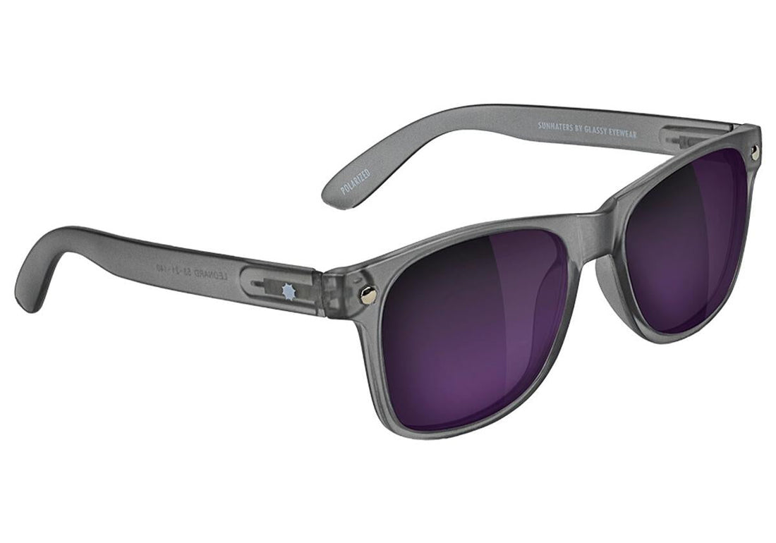 Glassy Leonard Polarized Sunglasses - Matte Transparent Dark Grey/Purple Mirror