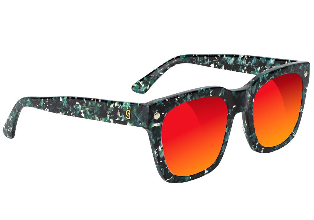Glassy Walker Plus Polarized Sunglasses - Green Tortoise/Red Mirror
