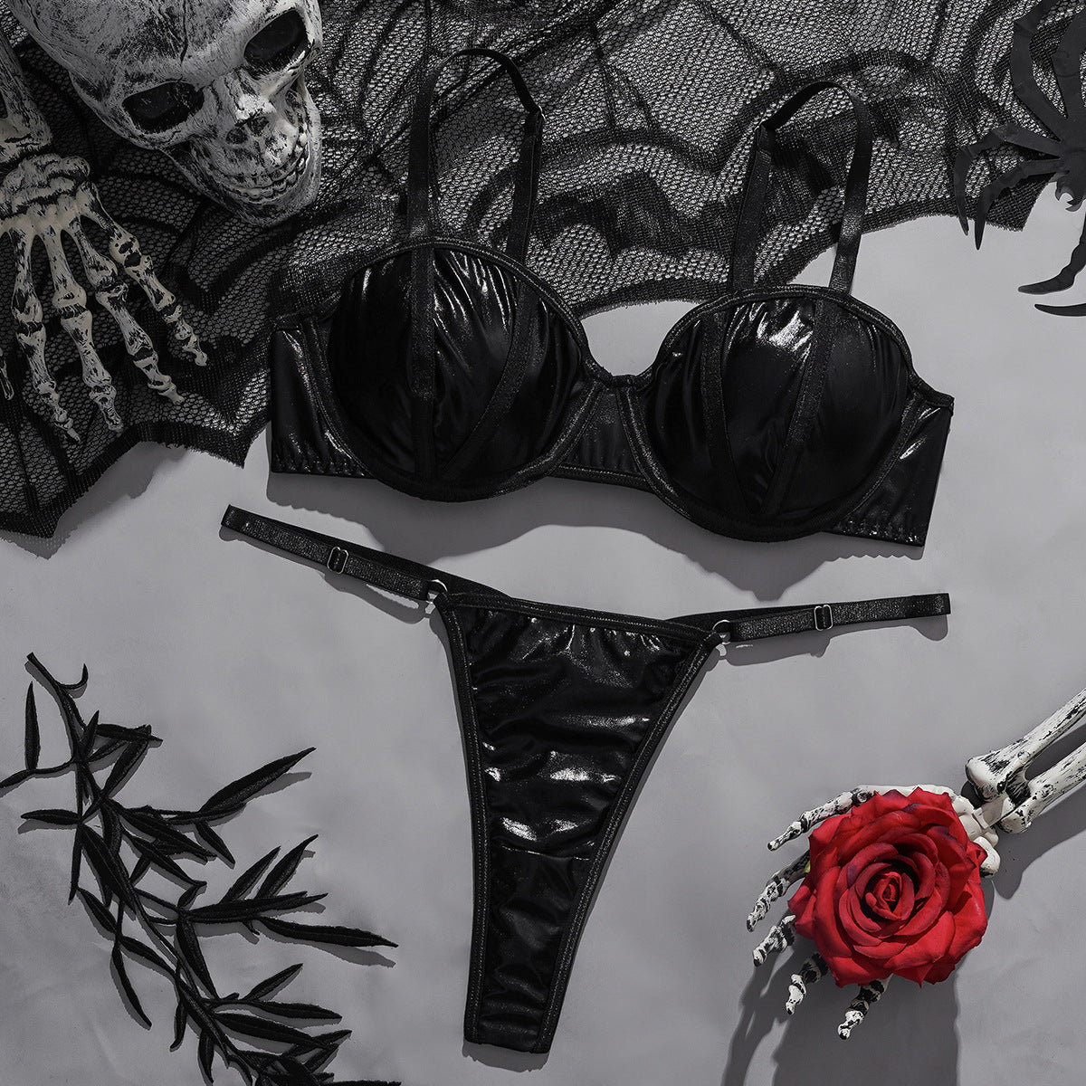 Gothic Style PU Leather Lingerie Set