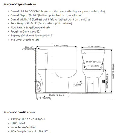 Miseno Bella Two-Piece High Efficiency Toilet With Elongated Chair