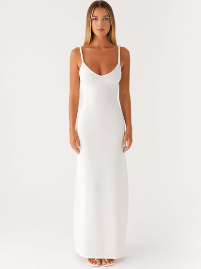 Deep V backless halter dress