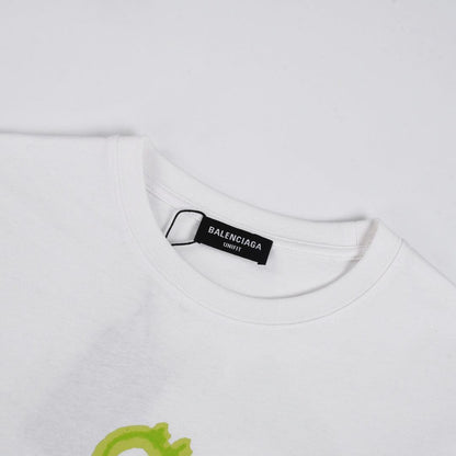 Balenciaga White &amp; Green T-Shirt Without Collar