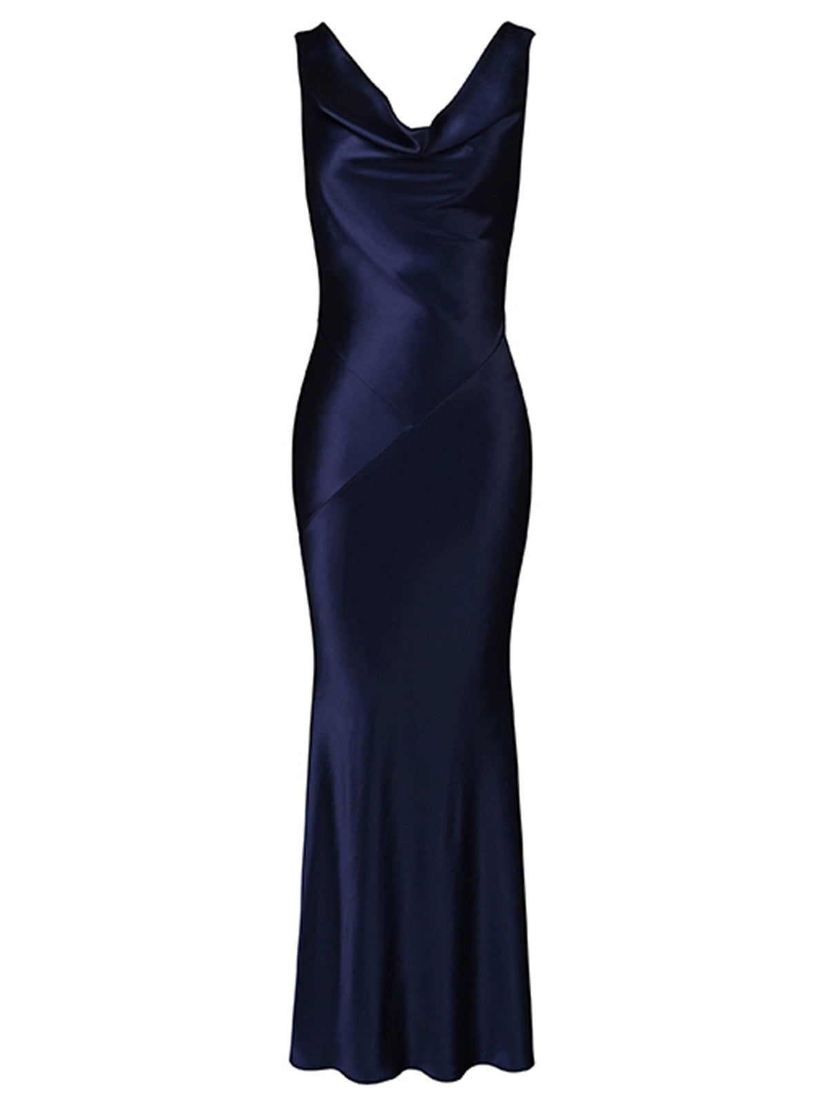 Elegant Acetate Satin Dress with Draped Collar