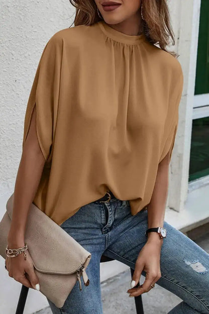 Tie Back Slit Half Sleeve Blouse by Trendsi