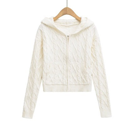 Zip-up hoodie knitted long sleeves