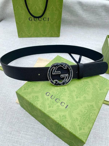 GUCCI Embellished coated-canvas and leather belt &