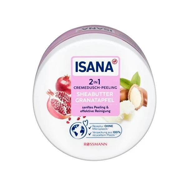 Isana Natural Body Scrub with Shea Butter &amp; Pomegranate Extract - Vegan, Eco-Friendly, 2-in-1 Skincare Solution