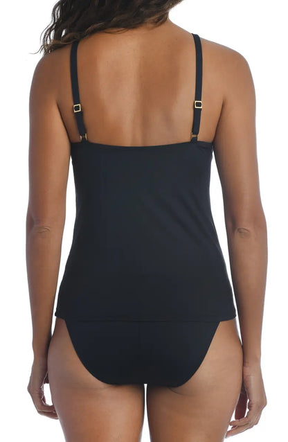 La Blanca Island Goddess High-Neck Cutout Tankini Top, Size 4