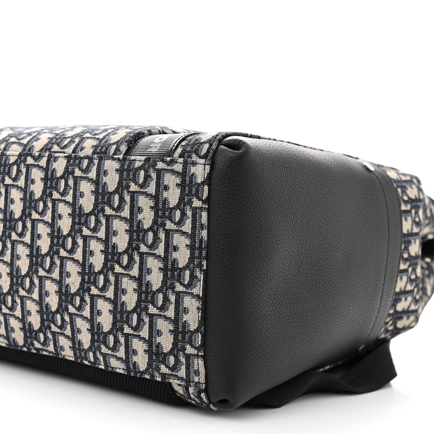 Christian Dior Oblique Jacquard Grained Calfskin Saddle Backpack With Flap