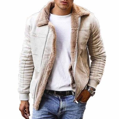 Men Suede Faux Fur Lined Winter Jacket Warm Coat