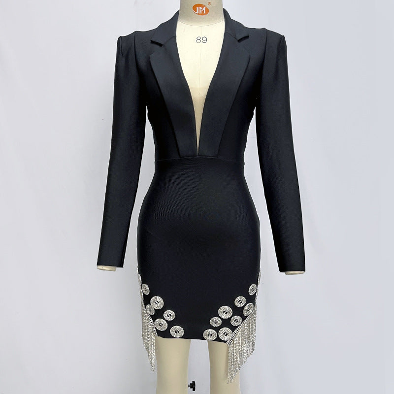 Black Diamond Suit Collar Bandage Dress