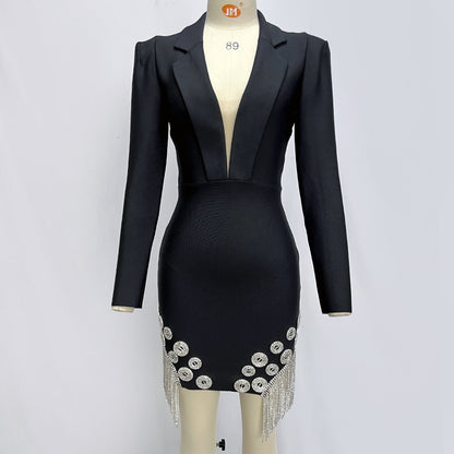 Black Diamond Suit Collar Bandage Dress