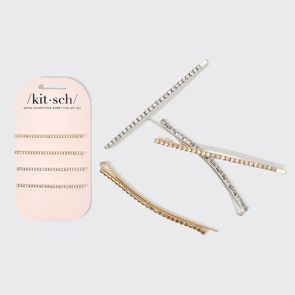 Metal Rhinestone Extra Long Bobby Pins 4pc Set
