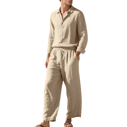 Mens Casual Linen Shirt and Trousers Set