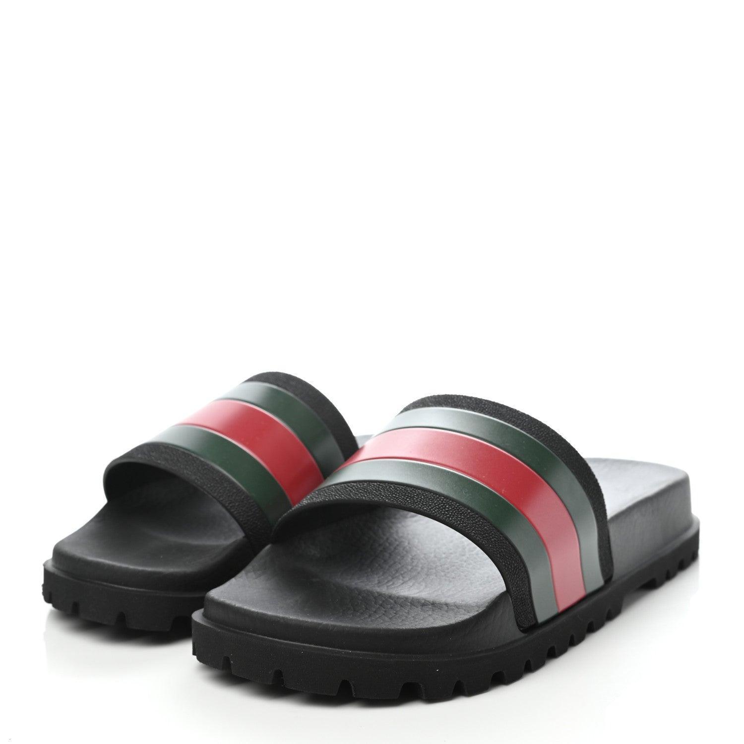 Gucci Rubber Web Slides - Black Green Red Lug Sole Sandals