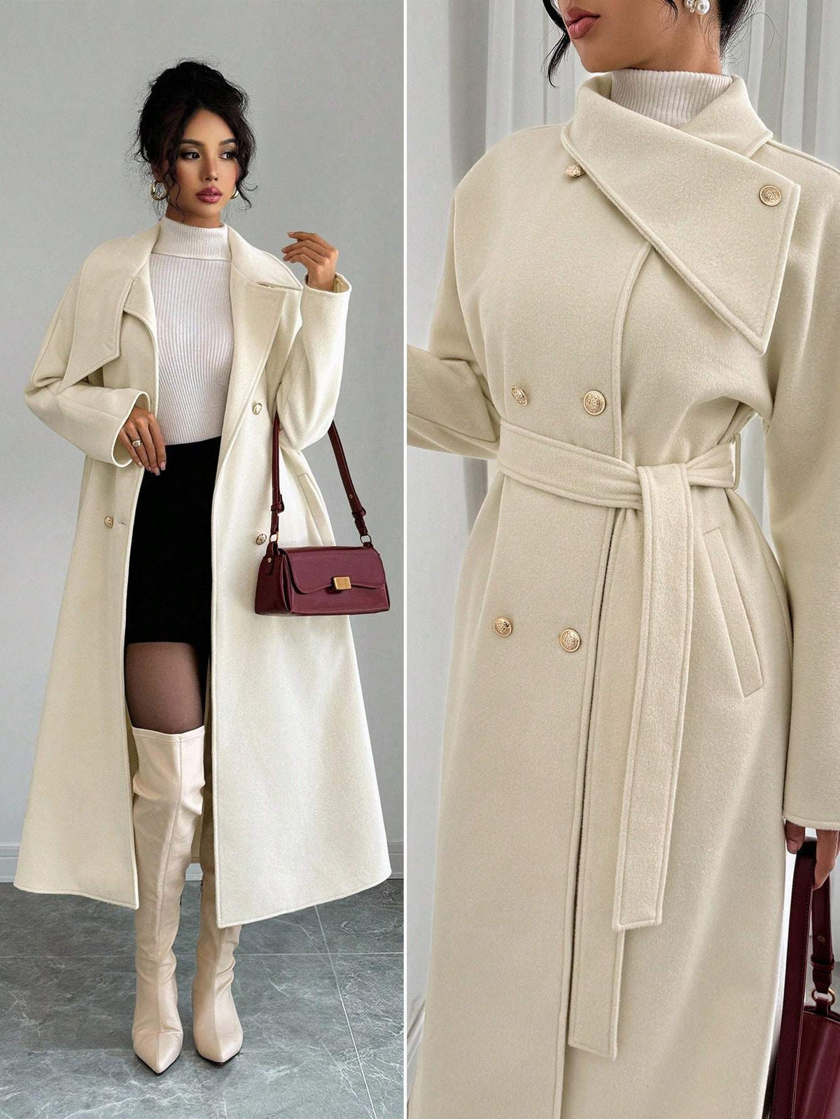 Double-Breasted Woolen Coat