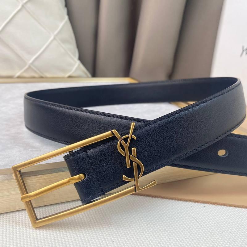 Saint Laurent Classic Monogram Square Buckle Belt Embossed Leather