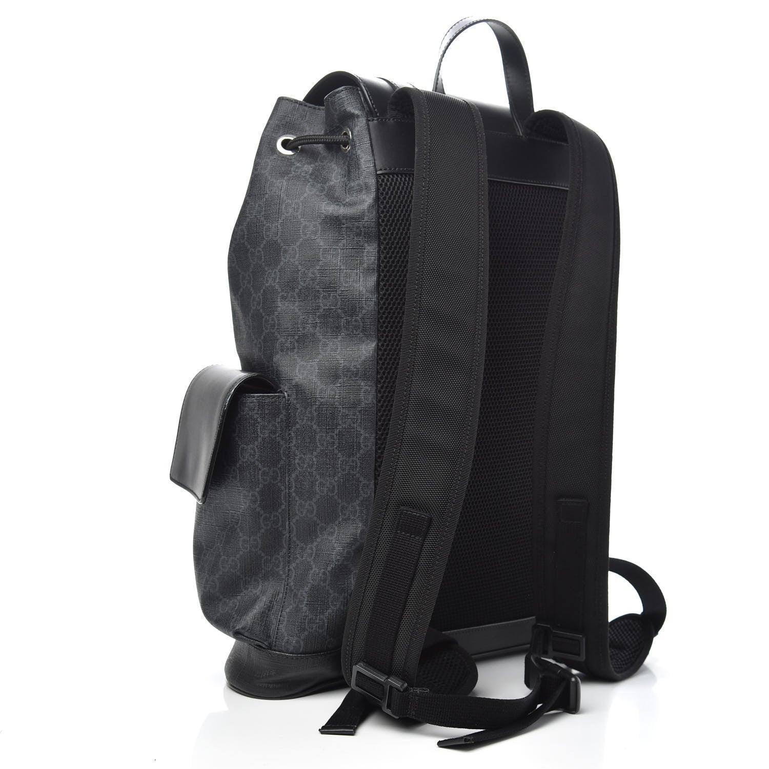 Gucci Soft GG Supreme Monogram Appia Calfskin Web Double Buckle Backpack Black