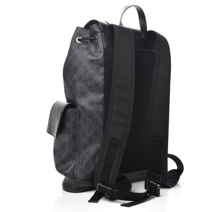 Gucci Soft GG Supreme Monogram Appia Calfskin Web Double Buckle Backpack Black