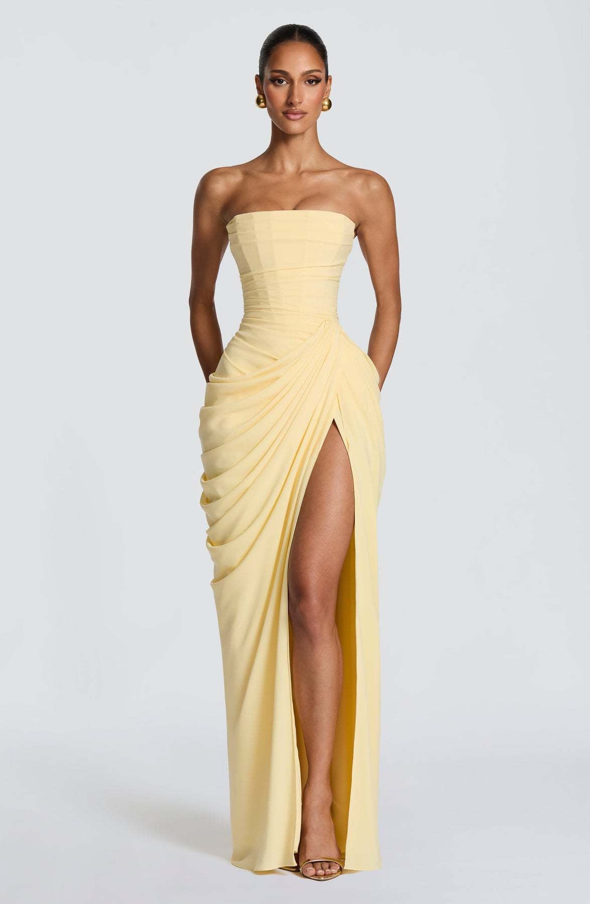 Asymmetrical Pleated Strapless Dress