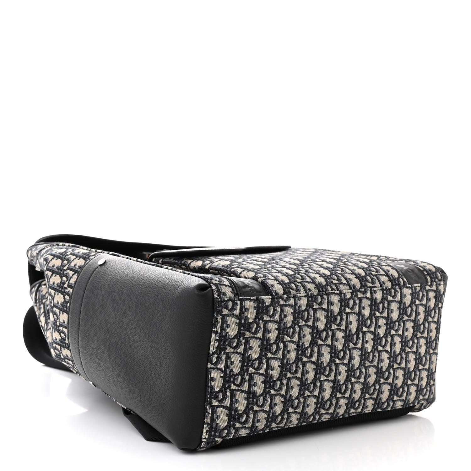 Christian Dior Oblique Jacquard Grained Calfskin Saddle Backpack With Flap