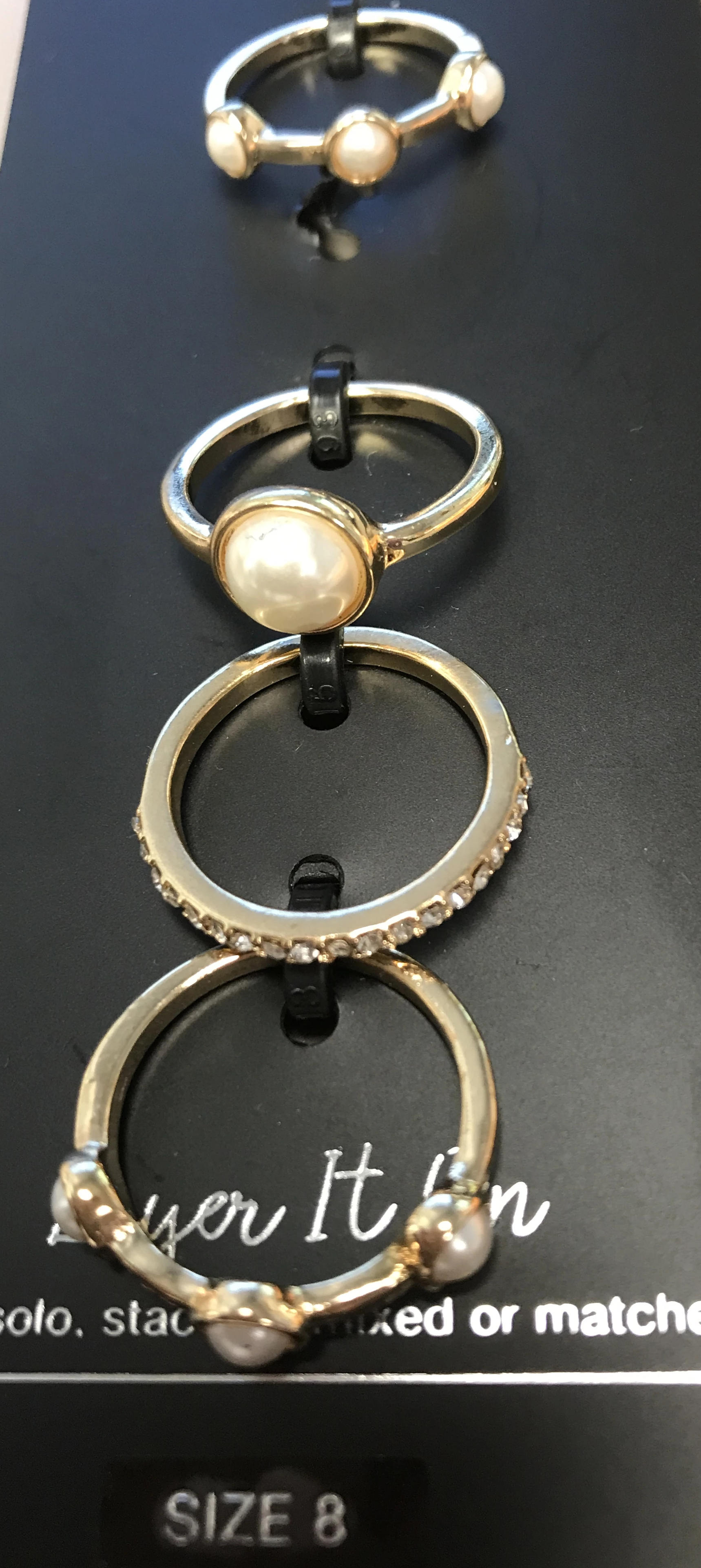 I.n.c. Gold-Tone 4-Pc. Set Pave &amp; Imitation Pearl Stackable Rings, Size 8