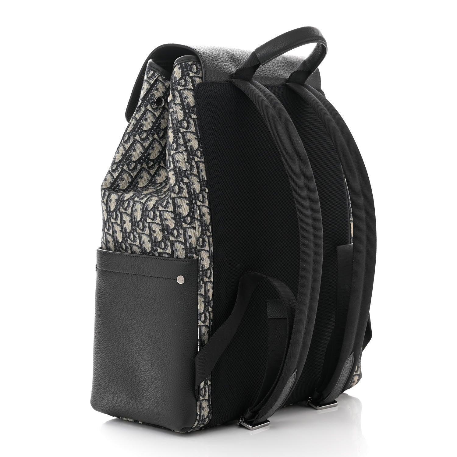 Christian Dior Oblique Jacquard Grained Calfskin Saddle Backpack With Flap