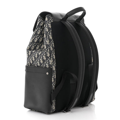 Christian Dior Oblique Jacquard Grained Calfskin Saddle Backpack With Flap