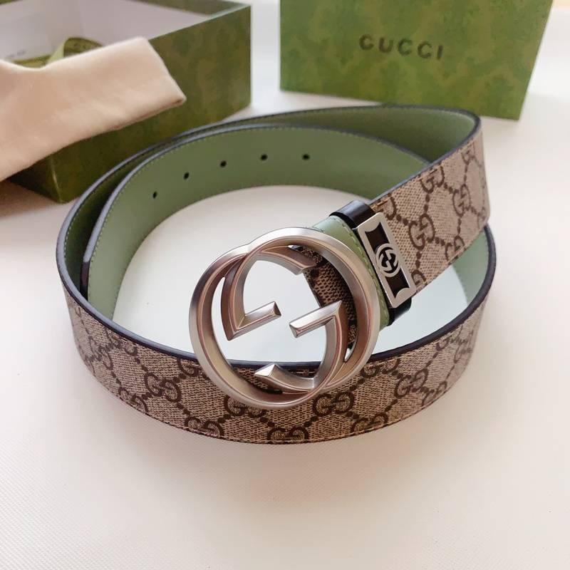 GUCCI Embellished coated-canvas and leather belt &