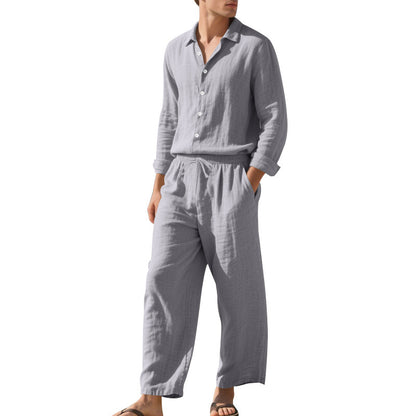 Mens Casual Linen Shirt and Trousers Set