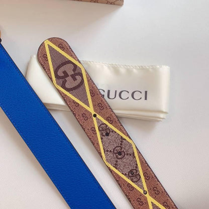 GUCCI Embellished coated-canvas and leather belt &