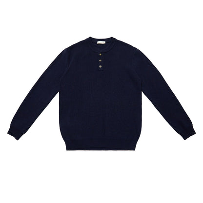 Ribbed Henley Collar Knit Sweater
