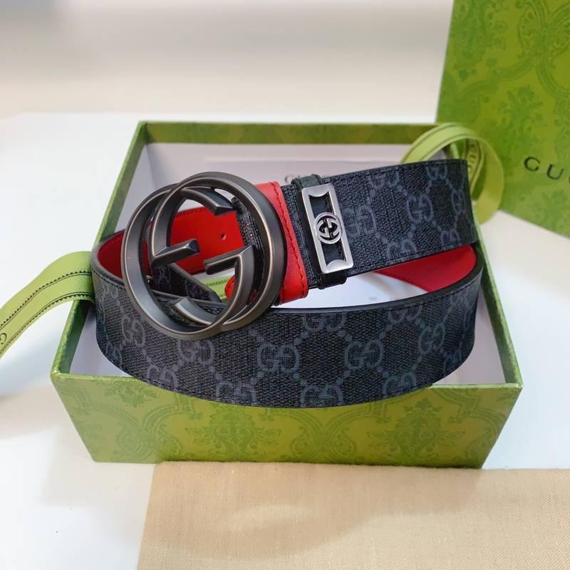 GUCCI Embellished coated-canvas and leather belt