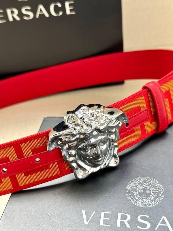VERSACE La Medusa La Greca Belt In Red Silver