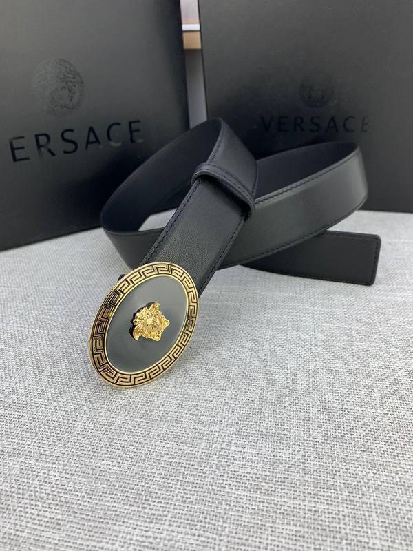 Versace Black Leather Vitello Belt Gold Medallion Buckle