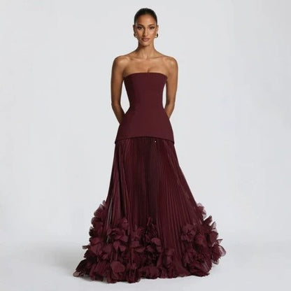 Elegant Long Evening Dress with Petal Details