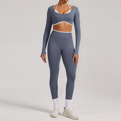 Seamless White Hemmed Yoga Suit for Women