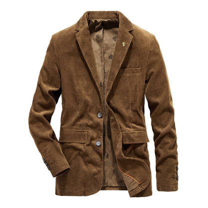 Mens Corduroy Suit Jacket Retro Casual Blazer