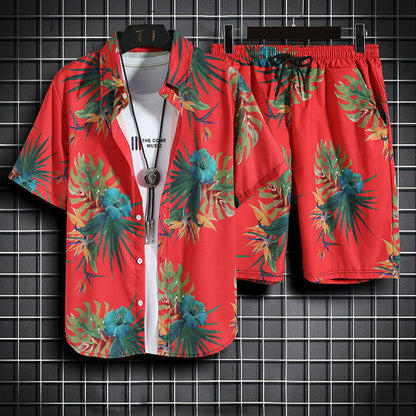 Mens Quick Dry Floral Shirt and Shorts Set